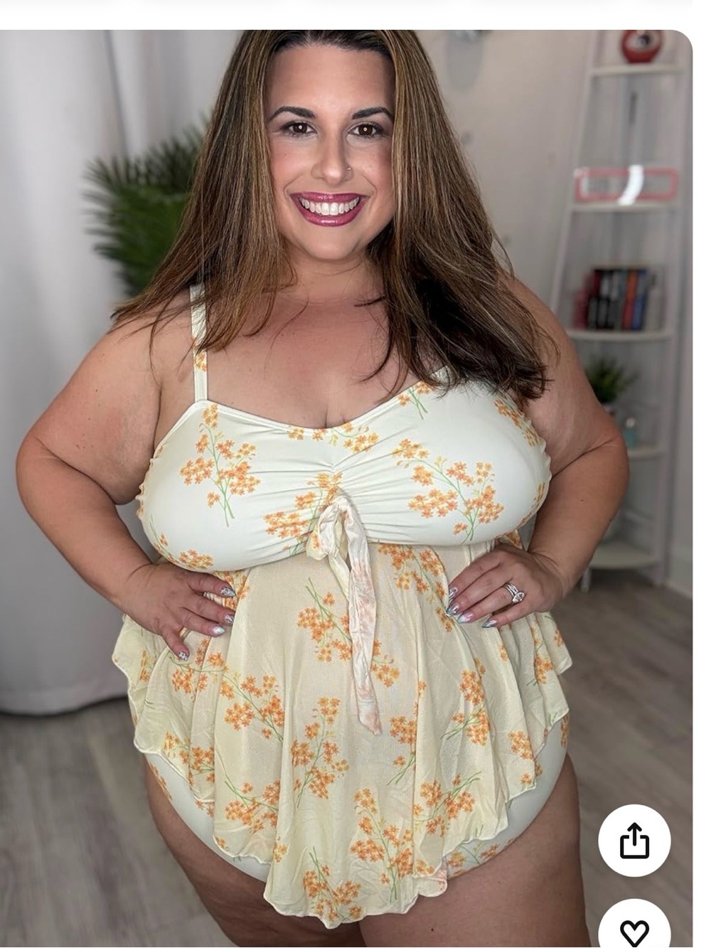 Plus Floral Ruffle Babydoll Tankini — Yellow Floral